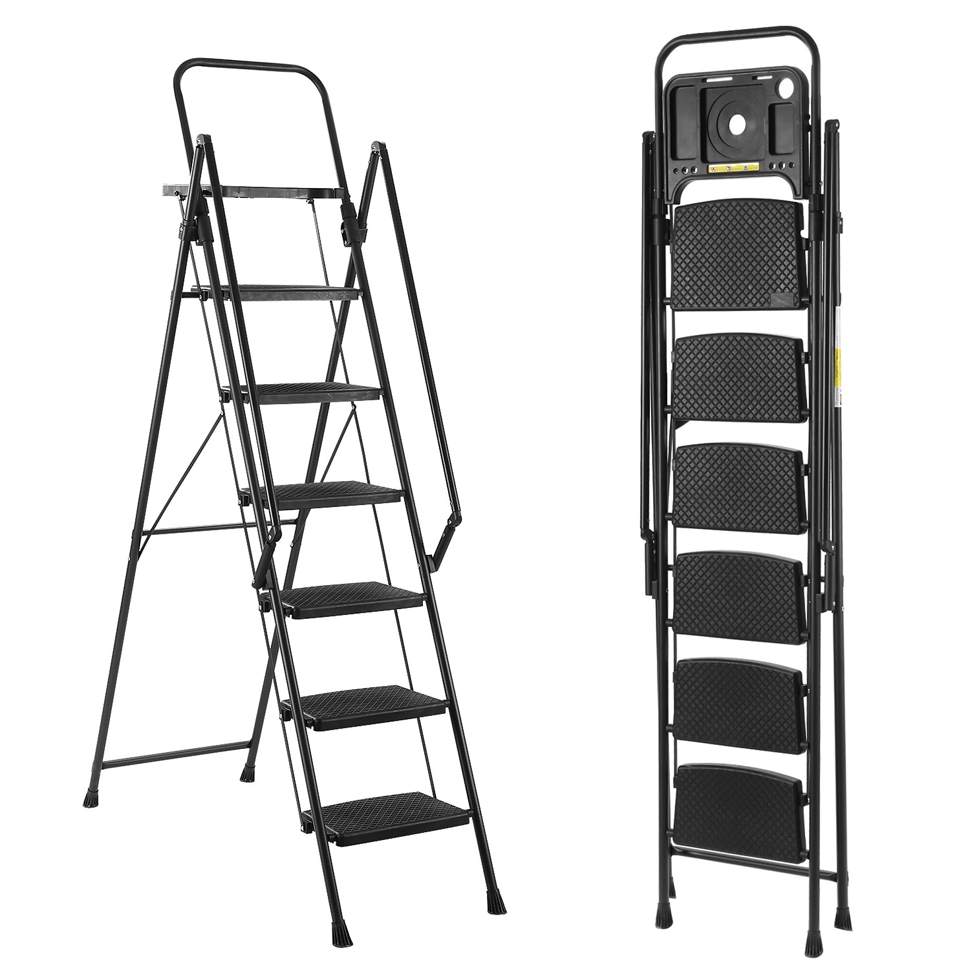 BlackTeck Steel Lightweight Folding Step Ladder — 6ft., Tool Tray, 500-Lb. Capacity, Type IAA Duty Rating, 11ft. Reach, Model# N2-257608